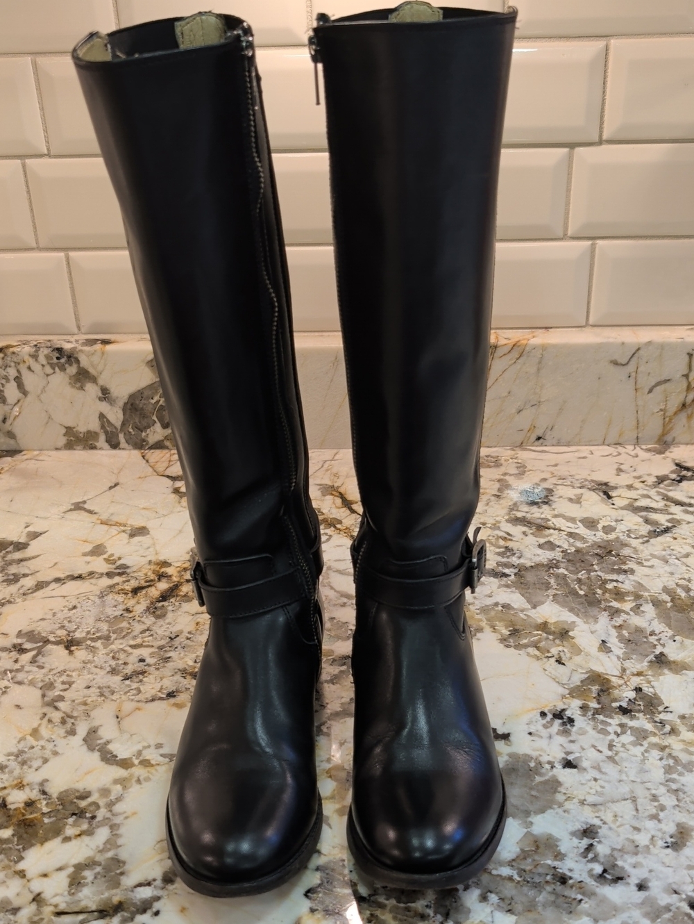 FRYE Melissa Gore Leather Harness Riding Boots 7B Black